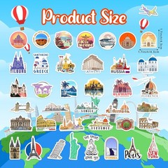 World Map Landmarks Stickers 100 Pcs Waterproof Vinyl Decals for Water Bottle…