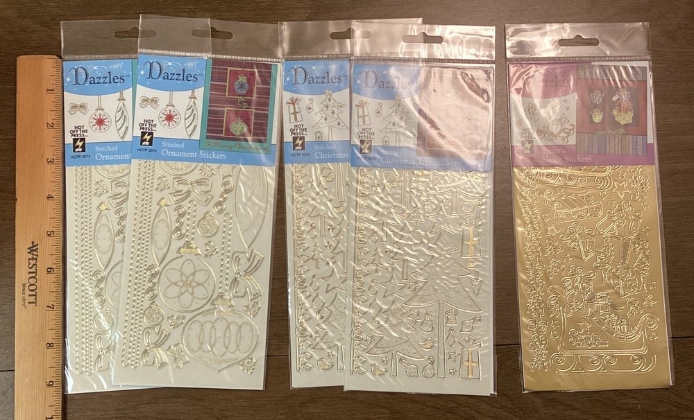 NOS Dazzles Stitched Ornaments Stickers Lot 5 Christmas