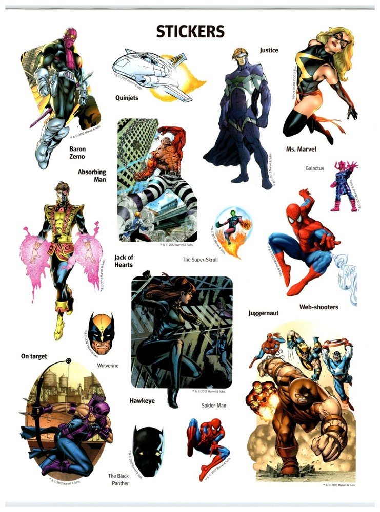 Marvel Comics Superheroes Characters 8″ x 11″ Sticker Sheet Stickers M196