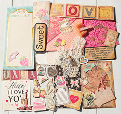Sweet Love Theme Papercraft Ephemera Kit, Scrapbook Stickers, Junk Journal Kit