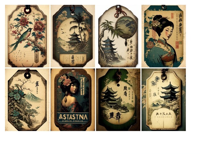 Asian Tags Junk Journal Scrapbook USA Seller YOU PICK