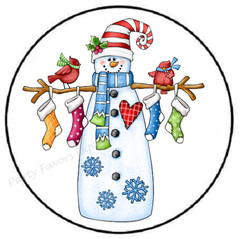 SNOWMAN WITH CHRISTMAS STOCKING ENVELOPE SEALS LABELS STICKERS PARTY FAVORS