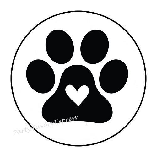 30 BLACK PAW PRINT WITH HEART ENVELOPE SEALS LABELS STICKERS PARTY FAVORS 1.5″