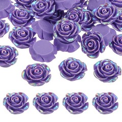 20mm Resin Rose Flatback Charms, 40 Pcs Cabochon Embellishment, Shiny Violet