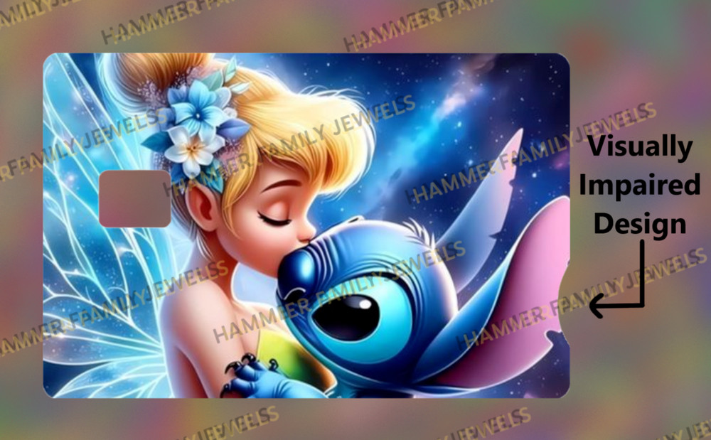 Tinker Bell and Stitch Fan Art Credit Card Decal Visually Impaired Design
