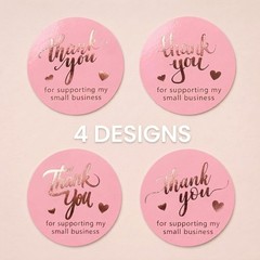 500 Elegant 1.5 Inch Pink & Rose Gold Thank You Stickers – Waterproof & Durable