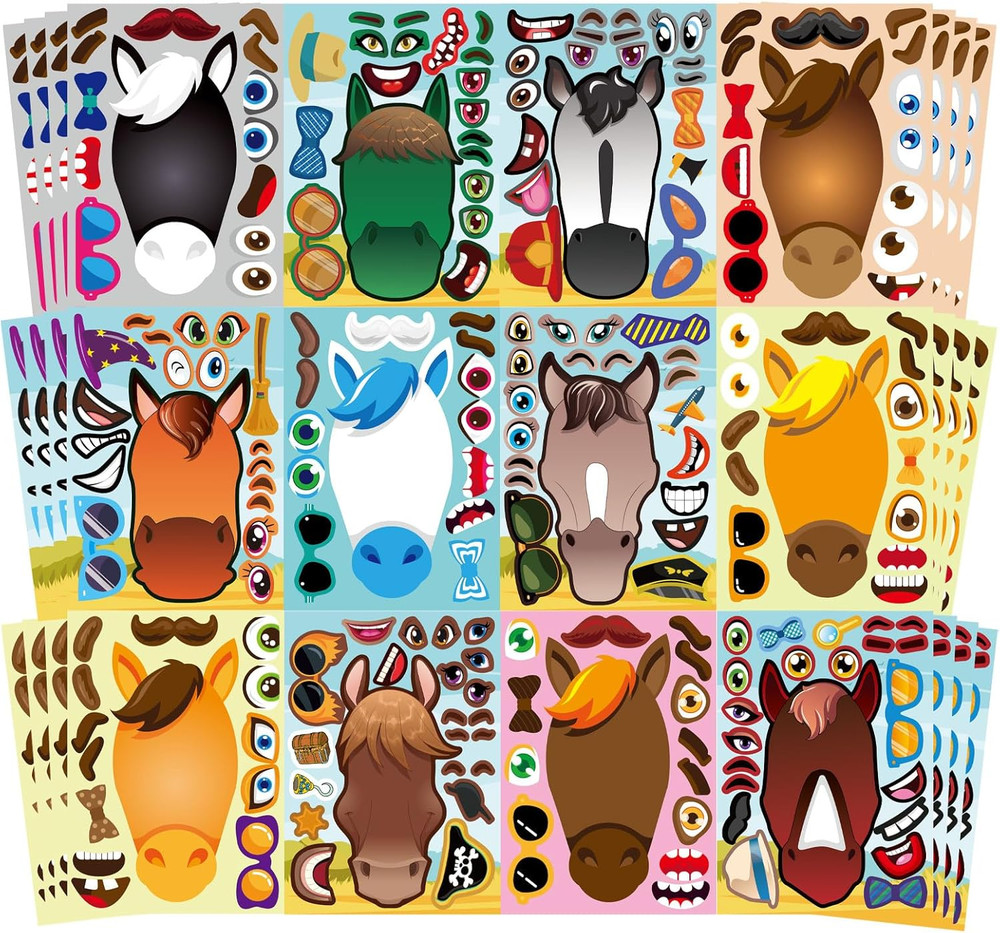 48 Sheets Make Your Own Horse Stickers for Kids Toddles, Make a Horse Face Stick