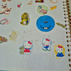 Vintage 1980s Sticker Album Book Puffy Hello Kitty Snoopy Apple Garbage Pail