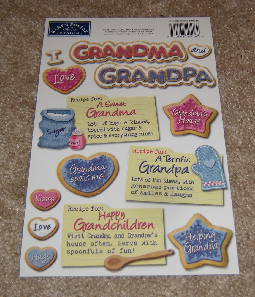 Karen Foster Design Cardstock Sticker Sheet ~ Grandparents…Grandma/Grandpa