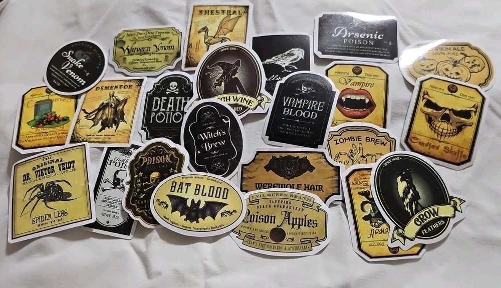 Lot Of Halloween Potion Bottle Label Stickers Journal Collage Apothacary Book