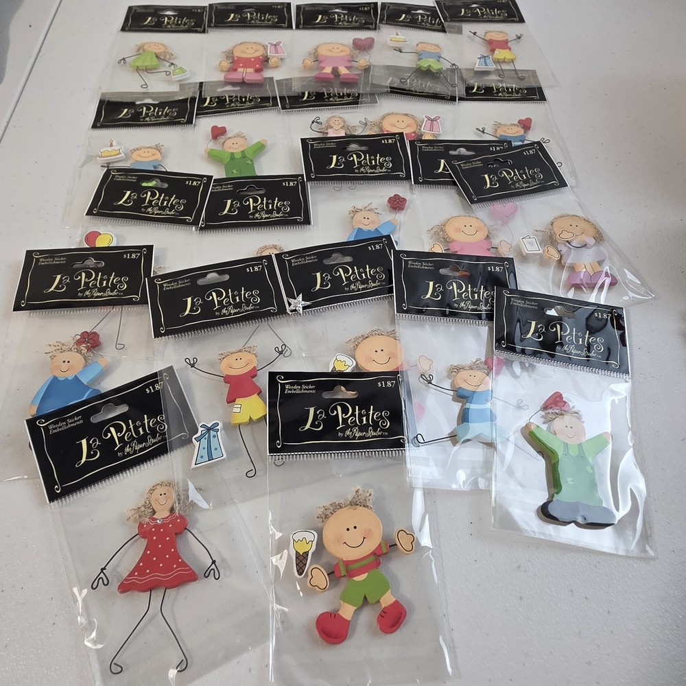 Lot of 22 The Paper Studio La Petites Wooden Sticker Embellishments New NIP