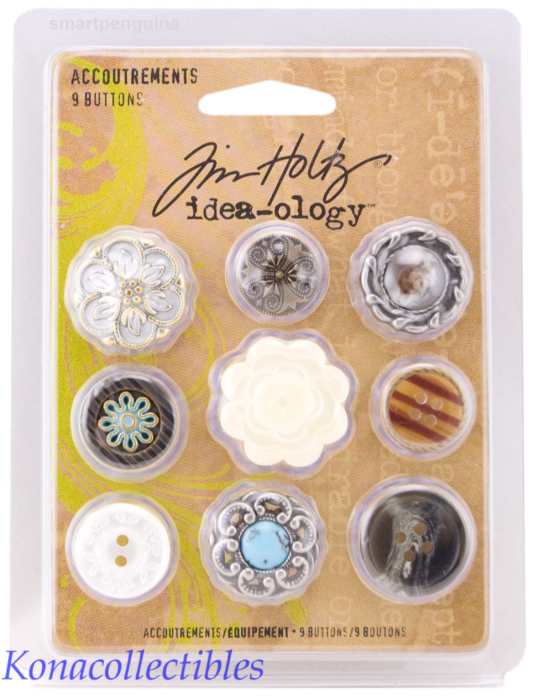 Idea-Ology Tim Holtz Accoutrements Embellishments New 9 Vintage Buttons