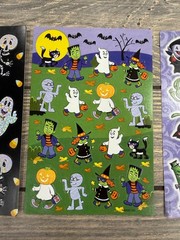Vintage Halloween Sticker Sheets Set Of 3 – Ghosts Monsters & Spooky House