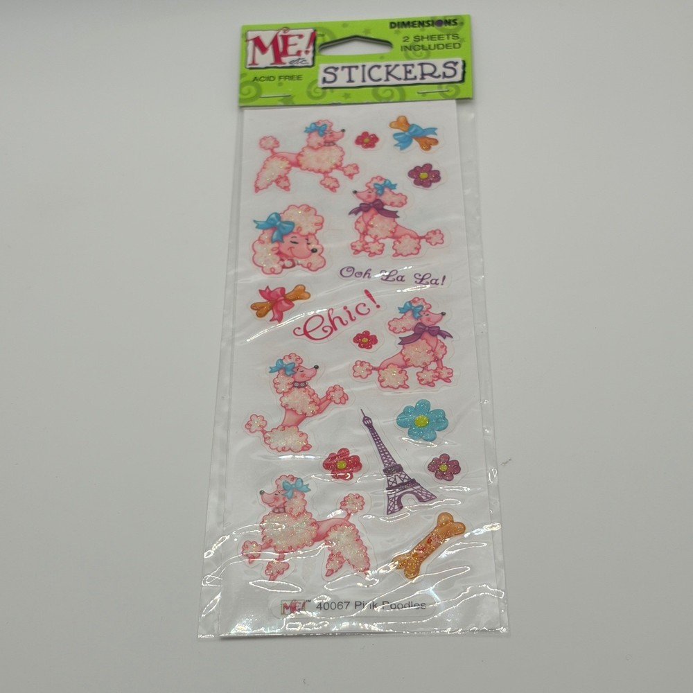ME! etc. Pink Poodles 40067 Glitter Stickers Vintage 2004 Paris French Y2K