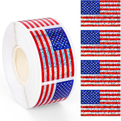 Whaline Patriotic Glitter Sticker Roll – 500PCS American Flag Waterproof Self-Ad