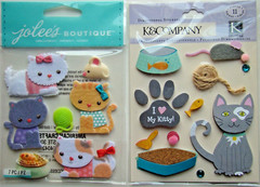 CAT LOT OF 5 Stickers Jolee’s K&C Recollections NEW! paw yarn kitty fish dish
