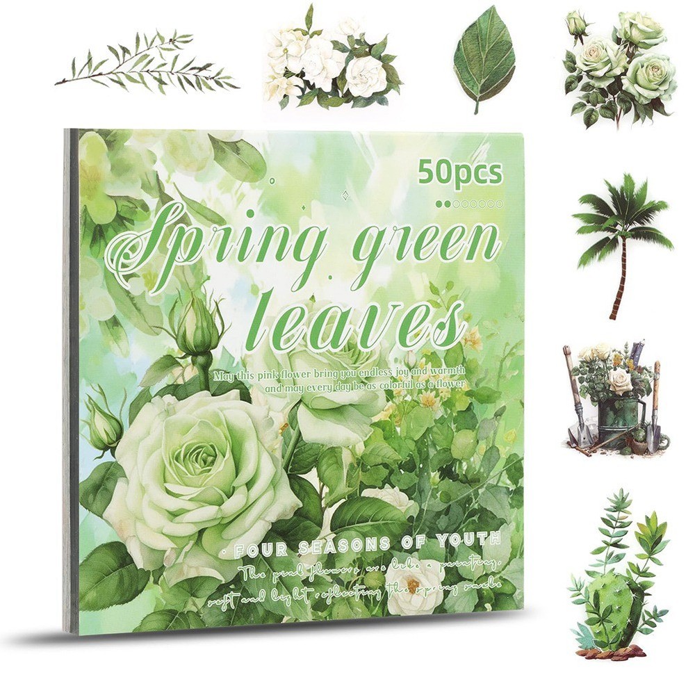 Flower Sticker Material Junk Journal Green V1M33442