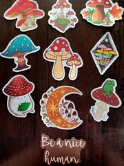 STICKERS x 10 Shrooms Positive Be A Nice Human Moon Mushrooms Frog FEBF6