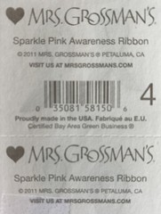 SPARKLE PINK AWARENESS RIBBON Stickers(4pc)Mrs.Grossman’s•Pink •Cancer•Prismatic