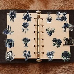 50 Pcs Dark Aesthetic Gothic Transparent Stickers,Black Rose Flower Stickers Pac