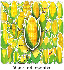 50 Pcs Corn Stickers, 1.96-3.15 Inch Cartoon Vegetable & Fruit Decor