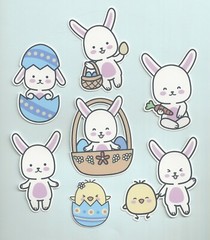 Bunny Die Cuts, 7 pcs. 3″ tall (chick 2″), Printed, Easter, Scrapbooking, Spring
