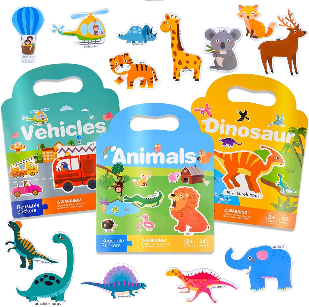 3 Pack Reusable 3D Puffy Sticker Book for Kids 3-6, Jelly Sticker Game Education