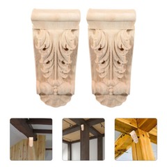 2Pcs Decorative Wooden Carved Applique Corner Moulding Trim for Home Decor