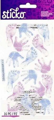 Sticko Vellum Baby Boy Prints Stickers ~ 16 Pc ~ Handprint Footprint