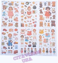 PAPER DOLL MATE DECO STICKER SET 6 PCS. AFROCAT BOY GIRL DOLL STICKERS #2