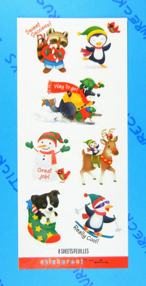 Vintage Hallmark Christmas Animals Stickers One Sheet