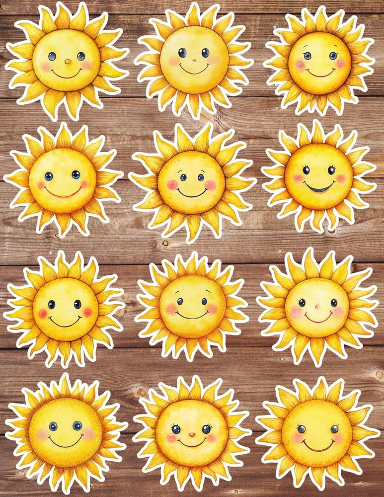 Sunny Sunshine Die Cut Vinyl Stickers Set Scrapbooking Laptop Waterbottle