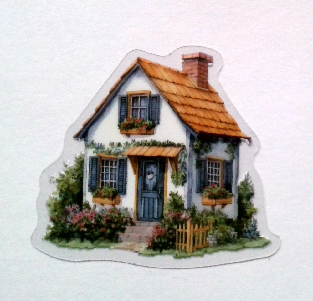 Cottage Style Fairy Tale House Clear Vinyl Decal Sticker Water Resistant Laptop