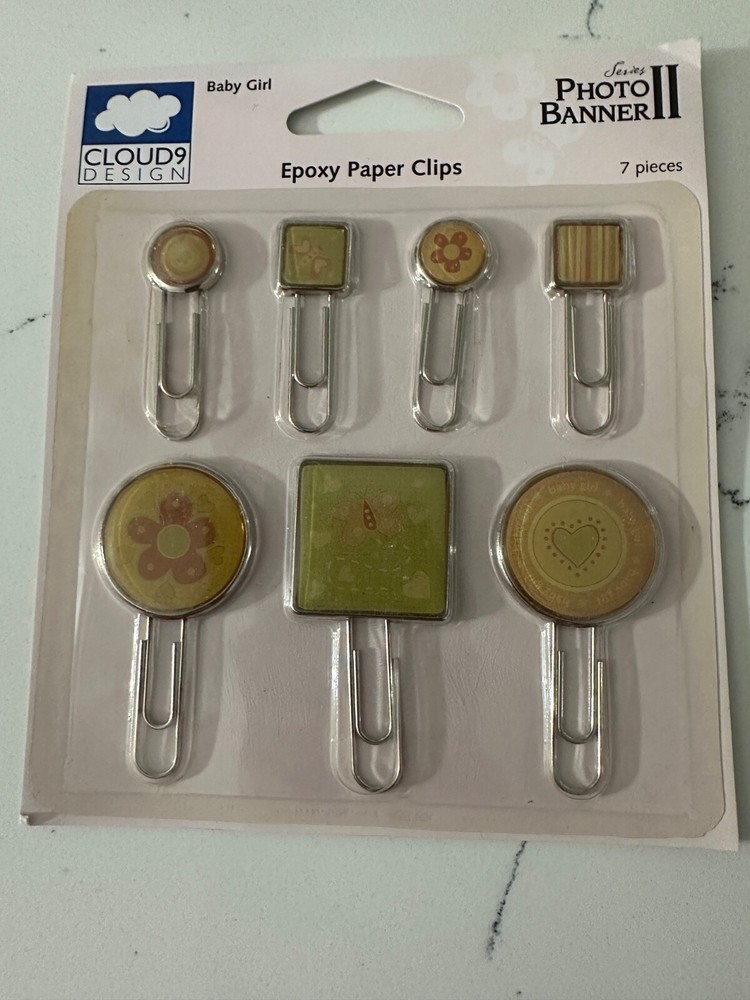 Cloud 9 Design Series Photo Banner II Epoxy Paper Clips 7Pc Baby Girl Themed