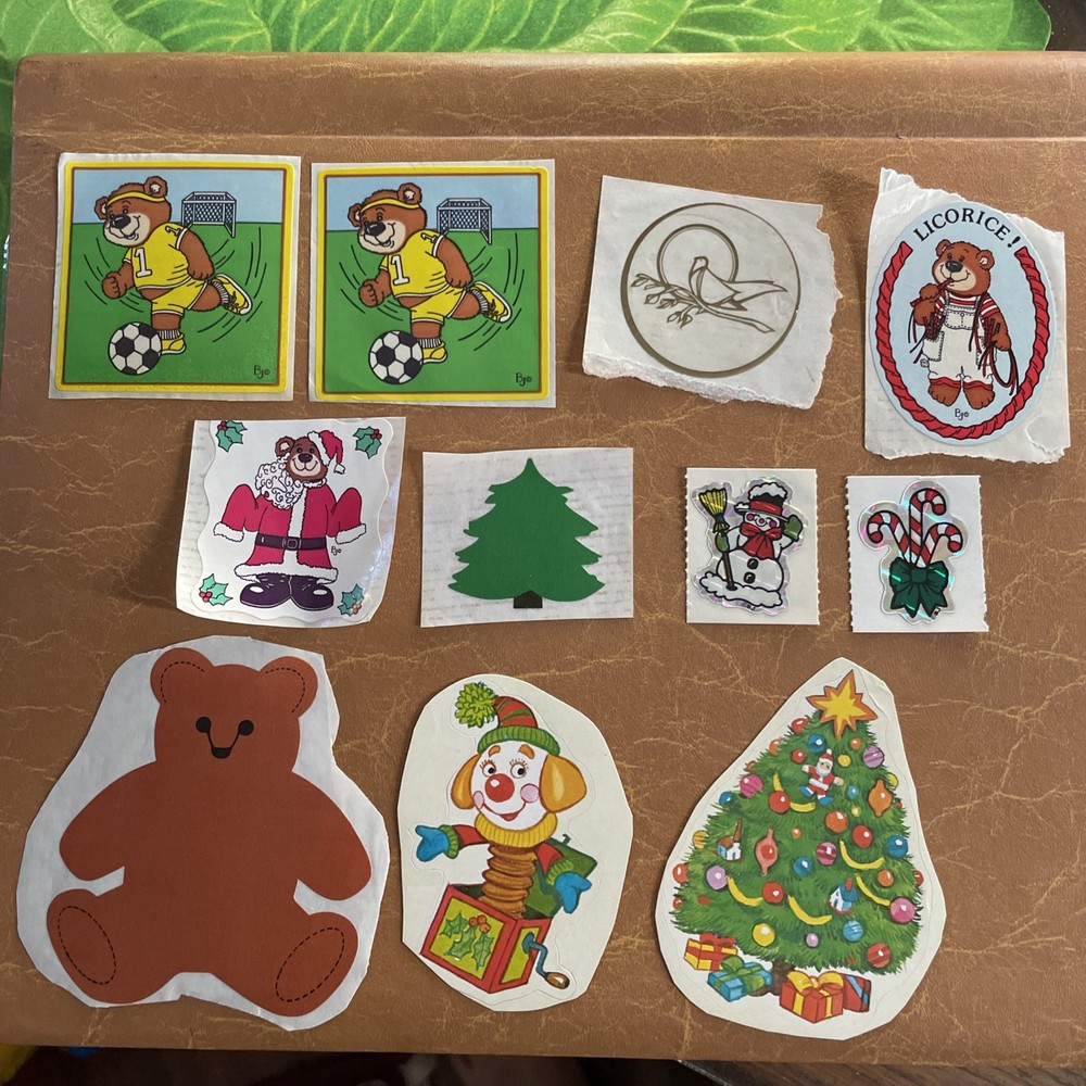 Vintage 80s BJ STICKER LOT Of 11 Stickers 1981 Soccer Bear Christmas Licorice