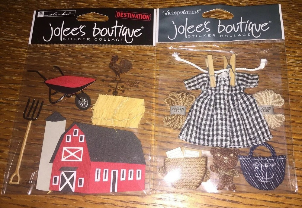Lot Of 2 RARE Jolees BARNYARD Farm Barn Hay Pitch Fork Country Animals Stickers