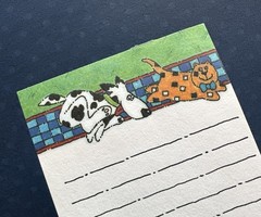 Vintage 80s Note Stationery Paper Sheets Spotted Dog Chasing Orange Cat Current
