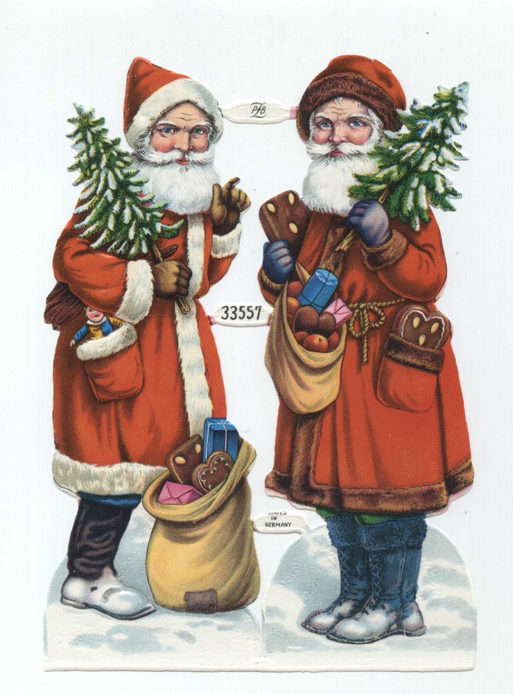 Christmas Santa PZB 33557 Germany Die Cut 6-3/4″ Embossed Scraps Unused Vintage