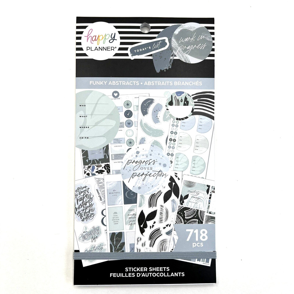 Happy Planner Funky Abstracts Black White Gray NEW Sticker Book 718 Stickers