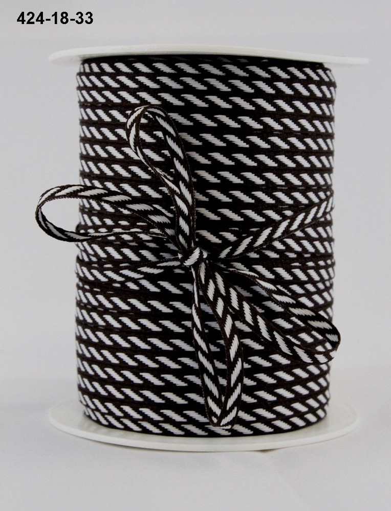 MAY ARTS RIBBONS~SOLID DIAGONAL STRIPE~BROWN & WHITE~1/8TH INCH WIDE X 3 YARDS!