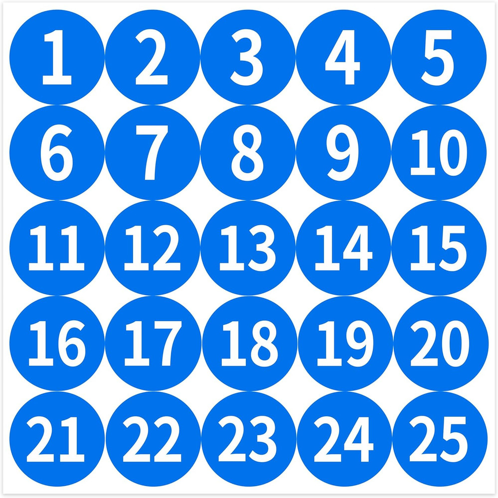 1-25 Consecutive Number Stickers, Small round Vinyl Number Stickers, Self-Adhesi