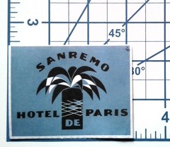Vintage Sanremo Hotel De Paris France Travel Paper Sticker Decal Die Cut
