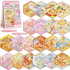 20 Sets DIY 3D Sticker Scene Collection Book, Miniature Cute Cartoon Animal Stic
