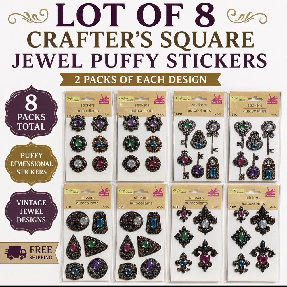 Lot of 8 Crafter’s Square Jewel Puffy Sticker Packs – 2 of Each Design