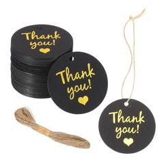 100 Pcs 1.6 Inch Thank You Gift Tags Round Paper Labels with String Black