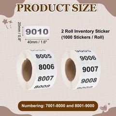 0.8×1.6″ Inventory Sticker, 2 Roll 8001-9000 & 9001-10000 Number Label 2000 Tags