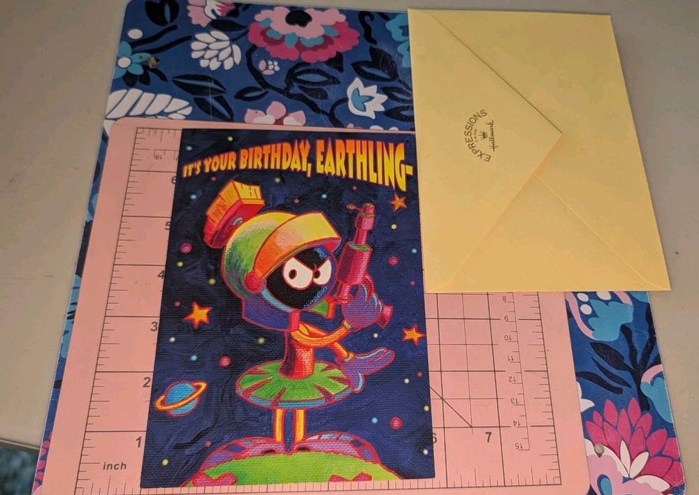 VTG Hallmark Looney Tunes Marvin The Martian Greeting Card Birthday w/Envelope