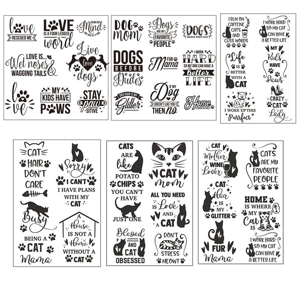 Guirongxin 6Sheets Pet Dog and Cat Funny Words 5.6×5.6inch/4.4×6.4inch, Clear