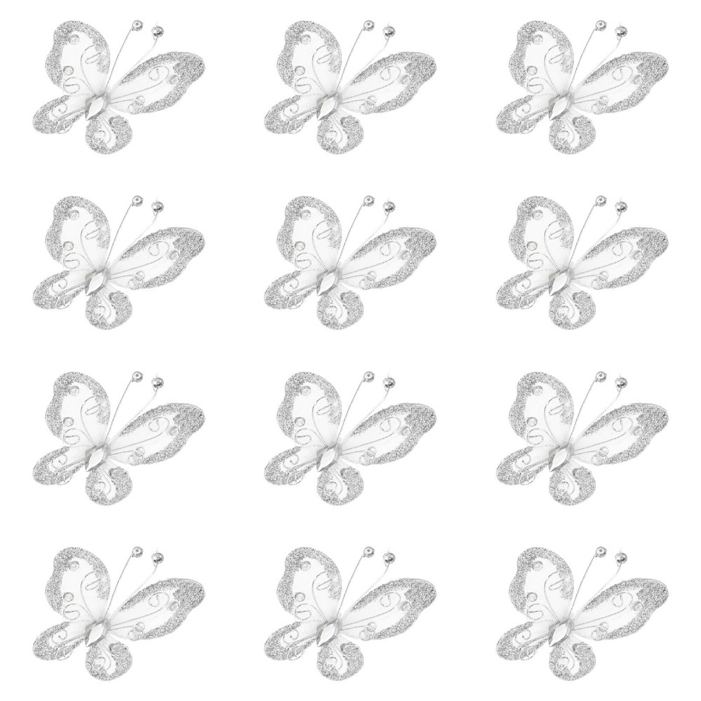 12Pcs Butterflies for Crafts, 2.2″ Organza Butterflies, Silver