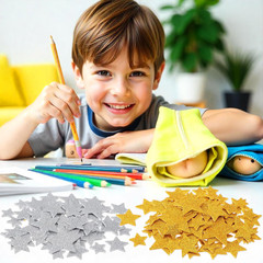 300 PCS Glitter Foam Star Stickers, Gold & Silver 4 Sizes Star Glitter Foam Stic